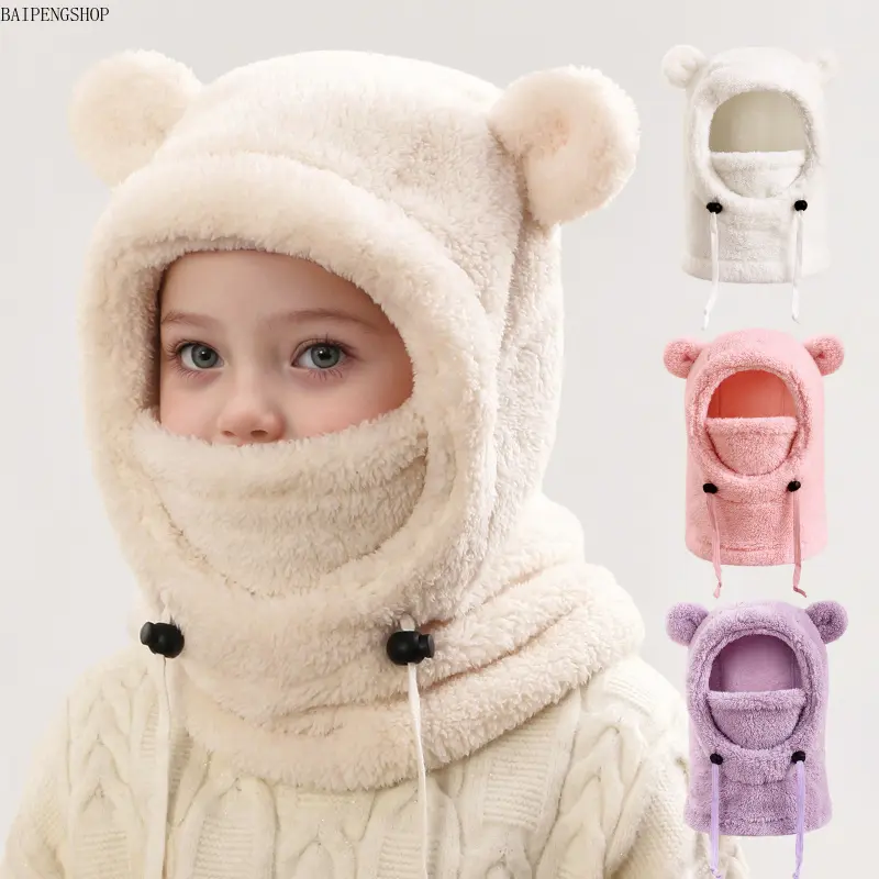 Unisex Bear Ear Balaclava Hat, Fleece‑Lined 3‑in‑1 Hooded Hat with Scarf & Mask, Windproof Animal Style Outdoor Headwear, Soft Warm Hooded Bonnet for Cold‑Weather Daily Outdoor Use panel fashionable casual fashion game day bb sun protection