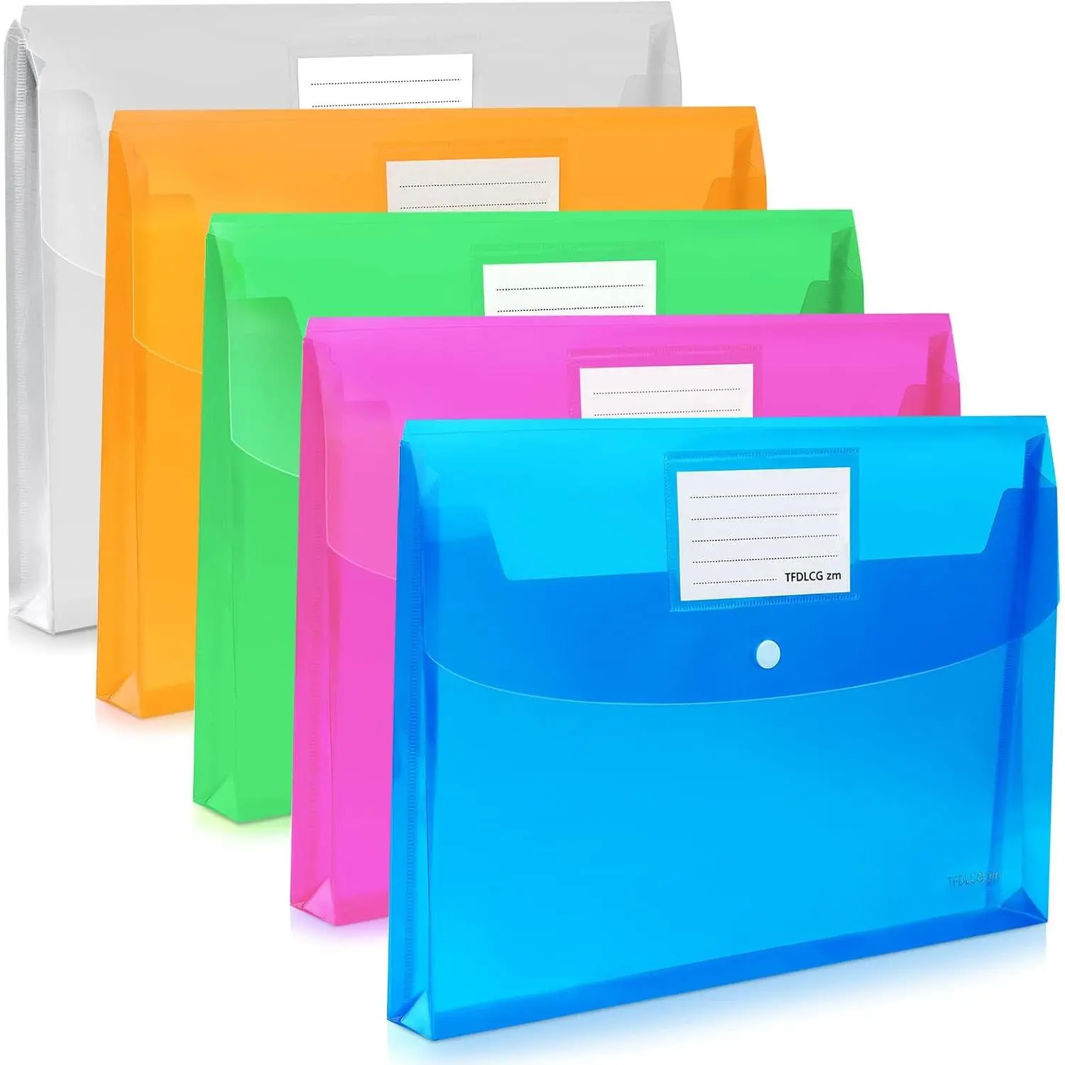 5 Pack Plastic Envelopes,Large-Capacity Colored Clear Folders for Documents File Folder,Poly Envelopes with snap Closure,A4 Letter Size(13"×9.5") for School Home Office,Assorted Colors