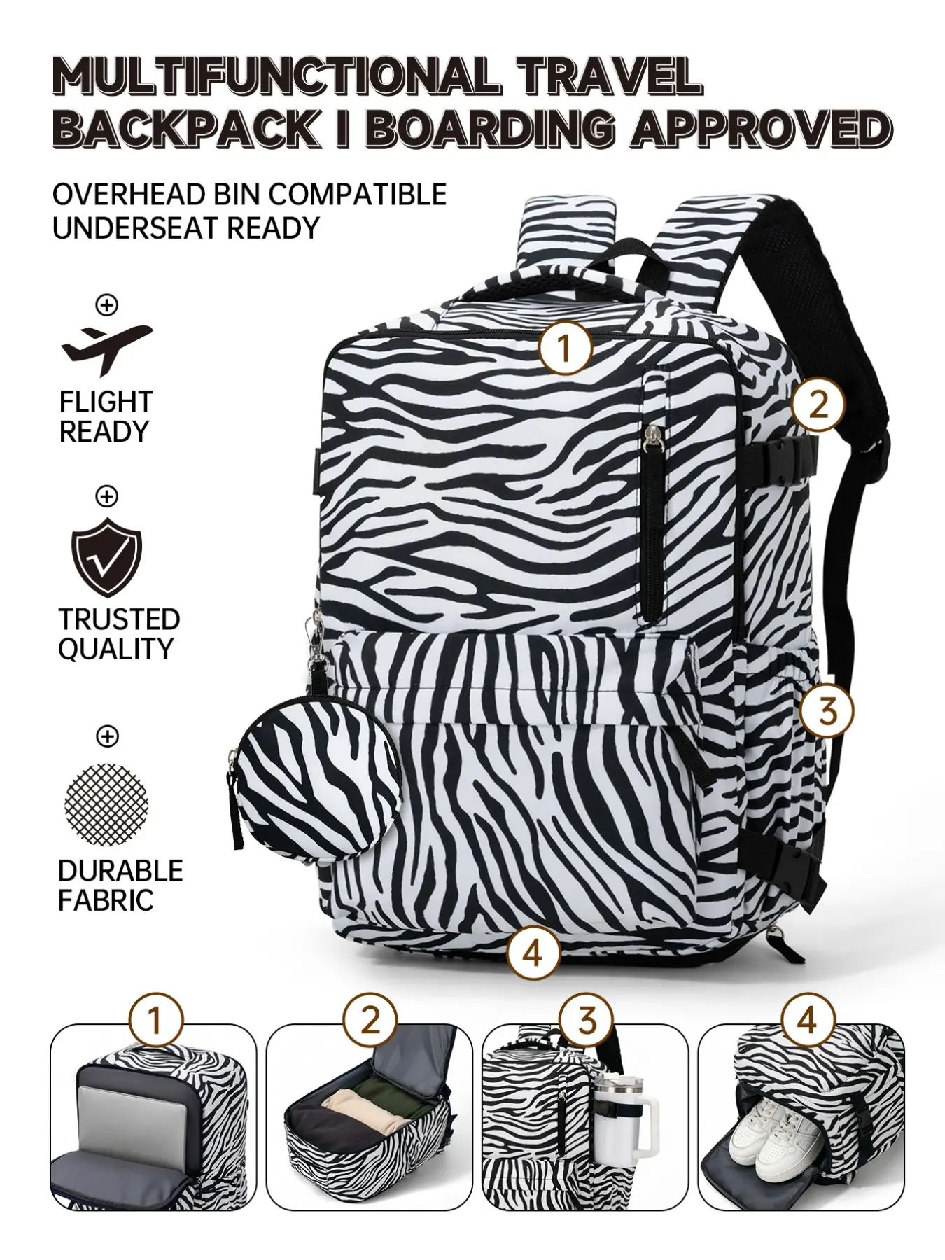 40x30x20cm Anti-Theft Travel Backpack, Ryanair Easyjet Approved, 180° Opening, Shoe Compartment, Tsa Approved for Business & Daily Use