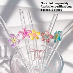 Floral Decorative Glass Straw Set, Durable Bendable Transparent Straws, Reusable for Cold Drinks, Ideal for Home, Restaurant, Parties