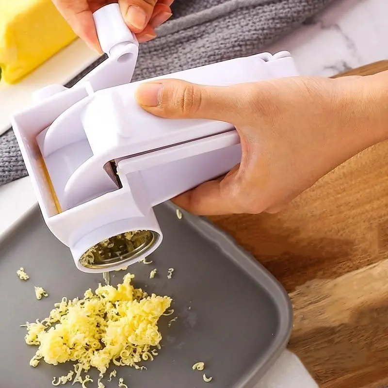 Generic Olive Garden Rotary Cheese Grater with 2 Stainless Steel Drums for Hard Cheese Parmesan Nuts, Chocolate White Kitchen Shredder Tool