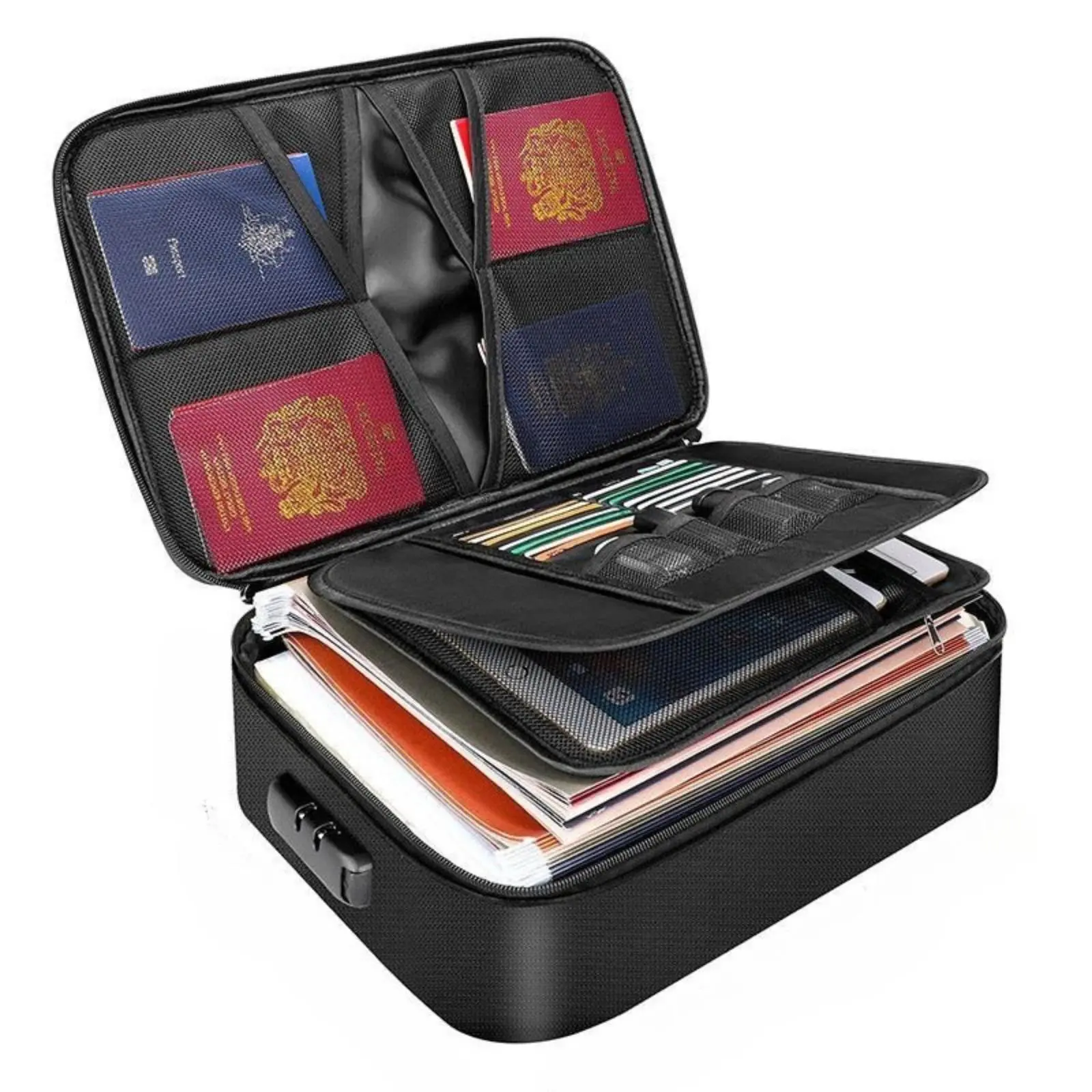 High-temperature Resistant Document Storage Box with Lock, Upgraded Heat-insulating, Fireproof, and Waterproof Storage Container, 8-layer File Organizer, Portable and Secure Storage for Home and Travel, Suitable for Important Documents and Materials.
