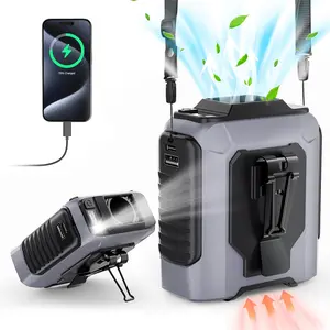 Portable Waist Clip Fan, USB Rechargeable Wearable Waist Fan with 5 Speeds & LED Flashlight, Personal Cooling Fans for Camping Travel Outdoor Jobs Activities