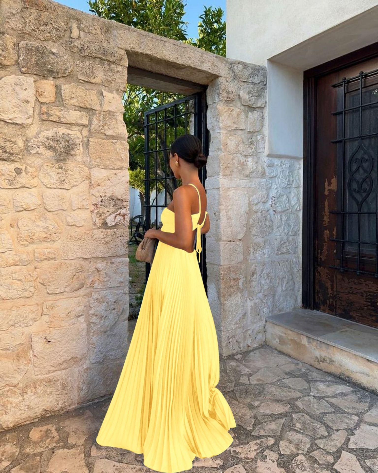 2026-2027-Pleated Halter Sling Dress| High Waist Club Party Dress Women