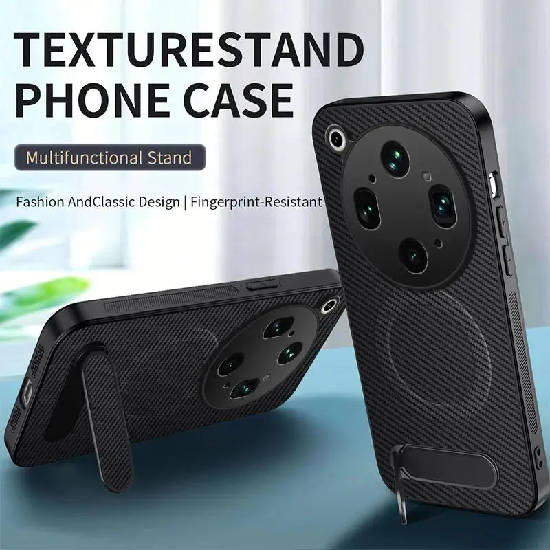 For OPPO Find X9 Ultra Carbon Fiber Magnetic for Magsafe Leather Hard Back Case for Find X9Ultra X9 Pro Kickstand Matte Shell shockproof skin-friendly touch soft cover