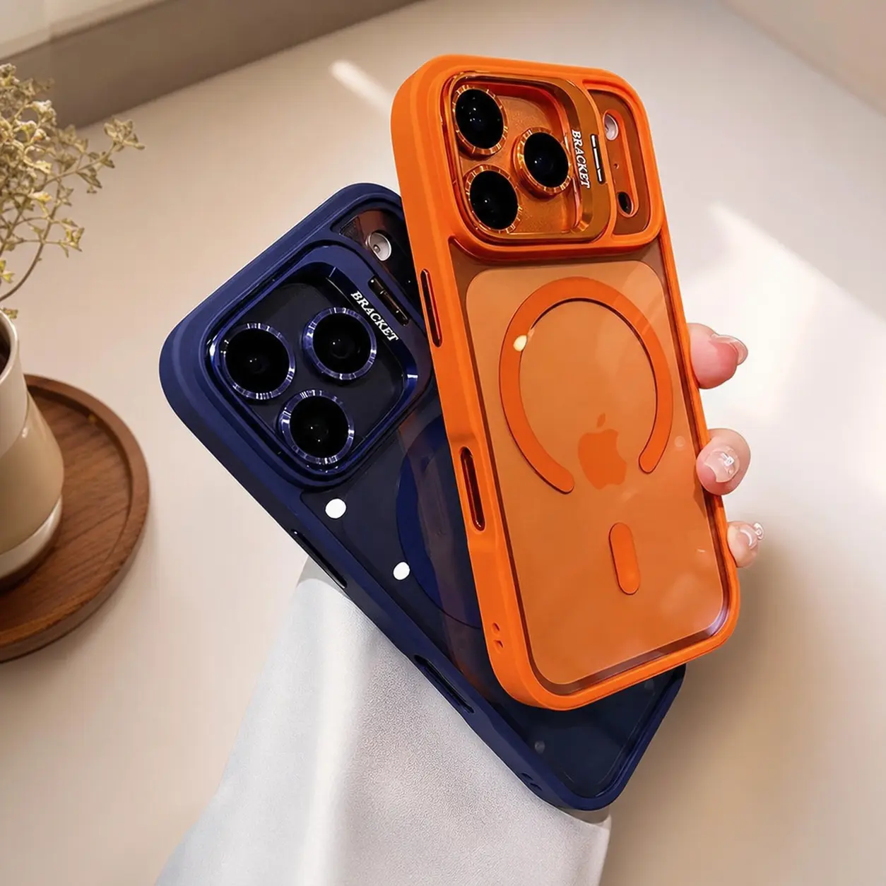 Luxury Shockproof Magnetic Transparent Acrylic Phone Casing with Stand, Glass Lens Protection & Screen Protector for iPhone 12-17 Pro Max Plus, Mobile Accessories magsafe kickstand phone case raised camera lens cover