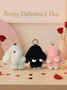 Valentine's Day Rabbit Bag Decoration for Women, Cute Plush Keychain Pendant, Fluffy Bunny Keychain, Casual Style, Perfect Gift for Girls, All Seasons