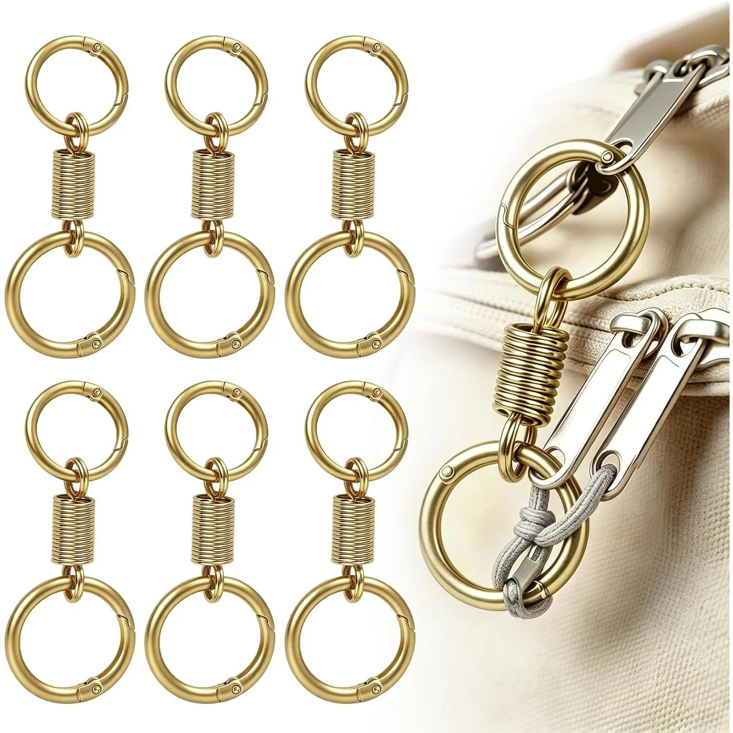 6-Count Anti-Theft Synthetic Spring Clip Carabiner Zipper Locks - Double-Opening Clasps for Backpacks, Travel Purses, Luggage (Light), Antitheft