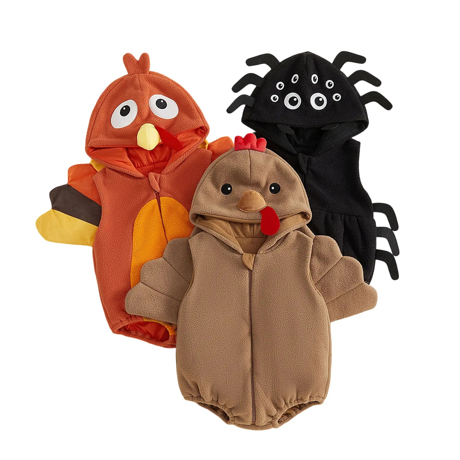 Infant Baby Boy Girl Turkey Costume Plush Sleeveless Hooded Bodysuit Thanksgiving Romper 0-18 Months