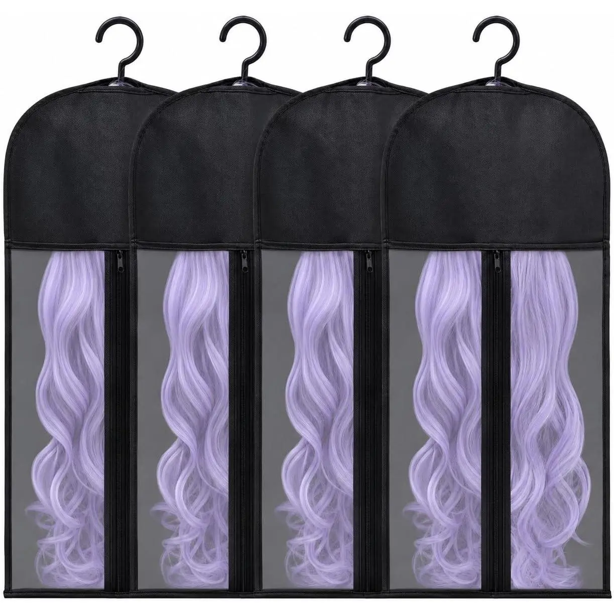 4-Pack Hair Extension Holder - Wig Storage Bags with Hanger for Multiple Wigs, Dust-proof, Ideal for Hair Extensions & Accessories
