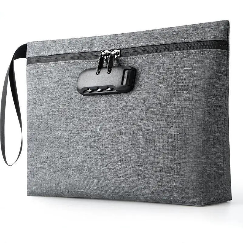 Men's Odor Proof Travel Organizer Bag with Combination Lock, 12-inch Lightweight Synthetic Clutch, Waterproof with Padded Interior, Pvc, Shoulder Strap, Odor-Proof Technology, 12" X 8" X 4", Multi-Compartment, Polyester, Pvc Fabric, Carrying Bag Men's Clu