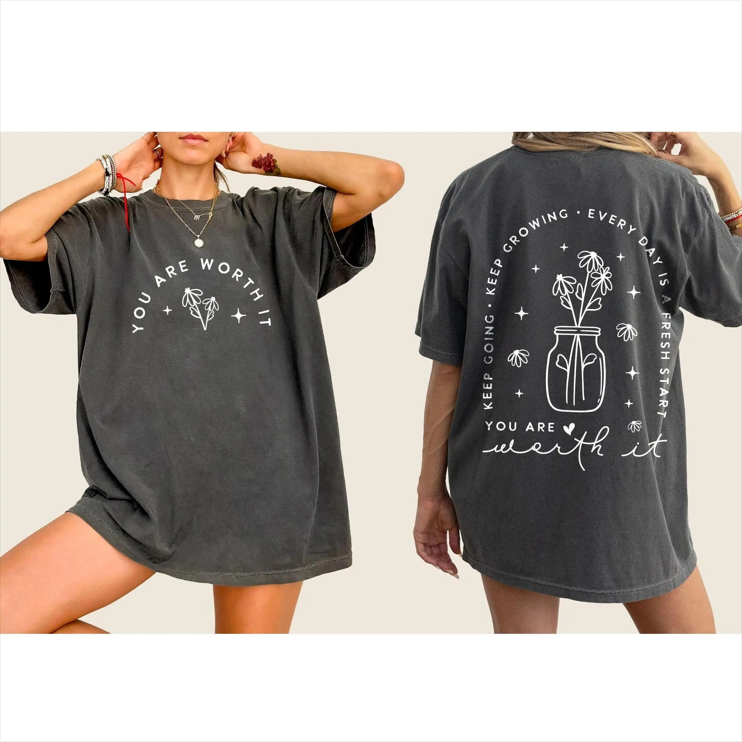 Chic Streetwear Graphic T-shirt for Women with a Positive Vibes Print, Mental Health and Self-Care Aesthetic, Casual, T Shirts, Lady, Round Neck, Selfcare, Tshirt, Cotton, Basic, Cute, Short Sleeve, Holiday, Plus Size