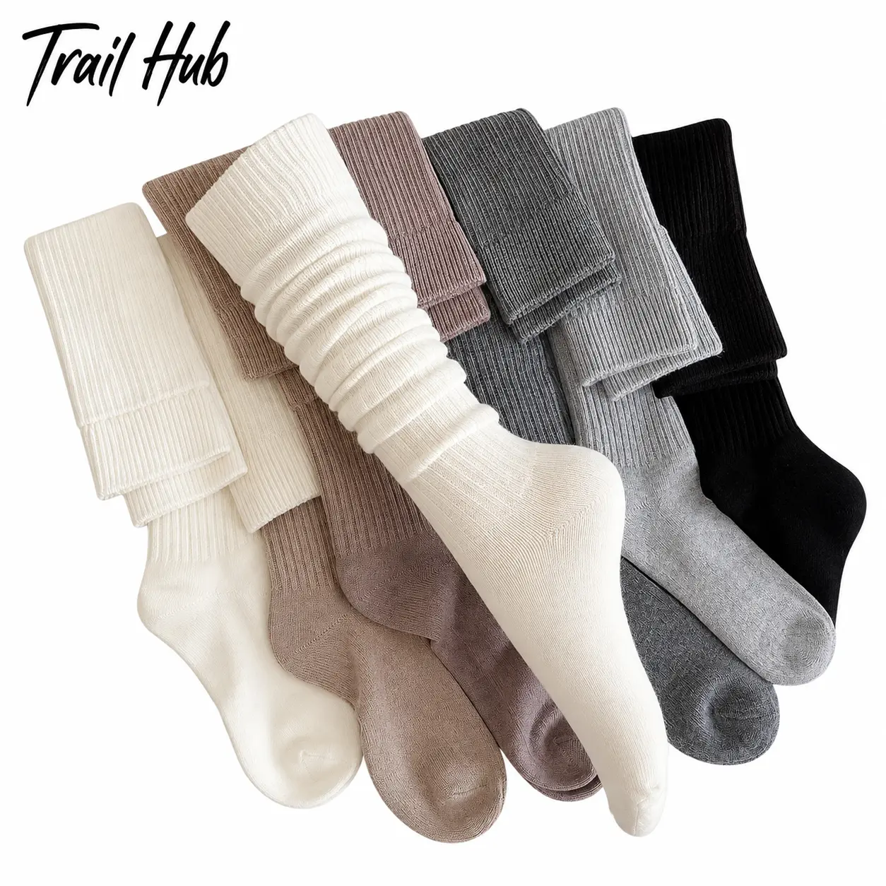 Women’s Warm Thick Calf-Length Socks Set – 5 Pairs Slim-Fit Textured Knit for Fall and Winter, Machine Washable, Side-Stripe Detail, Minimalist Solid Colors, Ideal with Boots or Casual Outfits