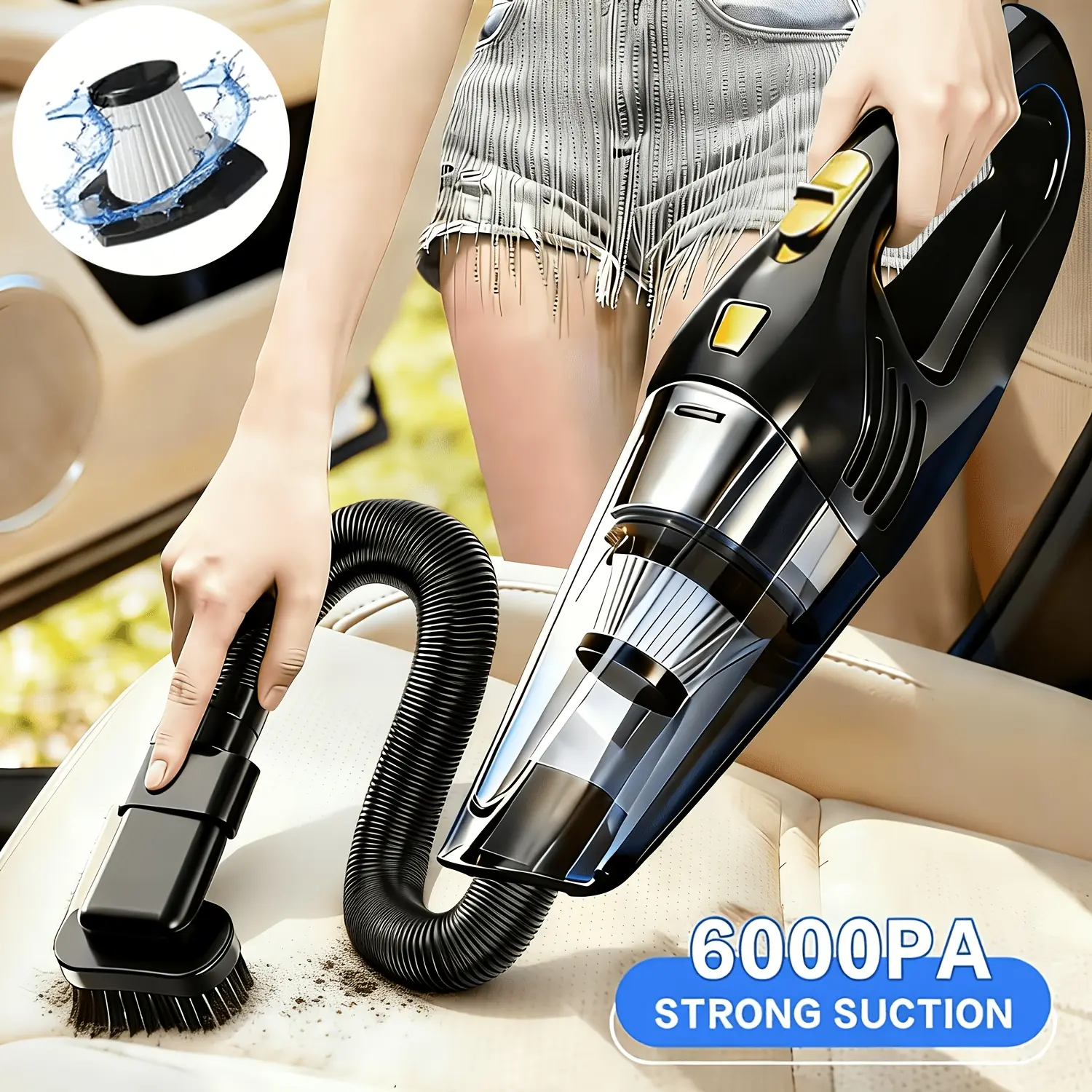 Wireless portable handheld car vacuum cleaner, mini compact lightweight cordless vacuum cleaner, low noise, high power, strong suction for car interior cleaning, suitable for car interior care, kitchen, office, sofa, pet hair, and other scenarios