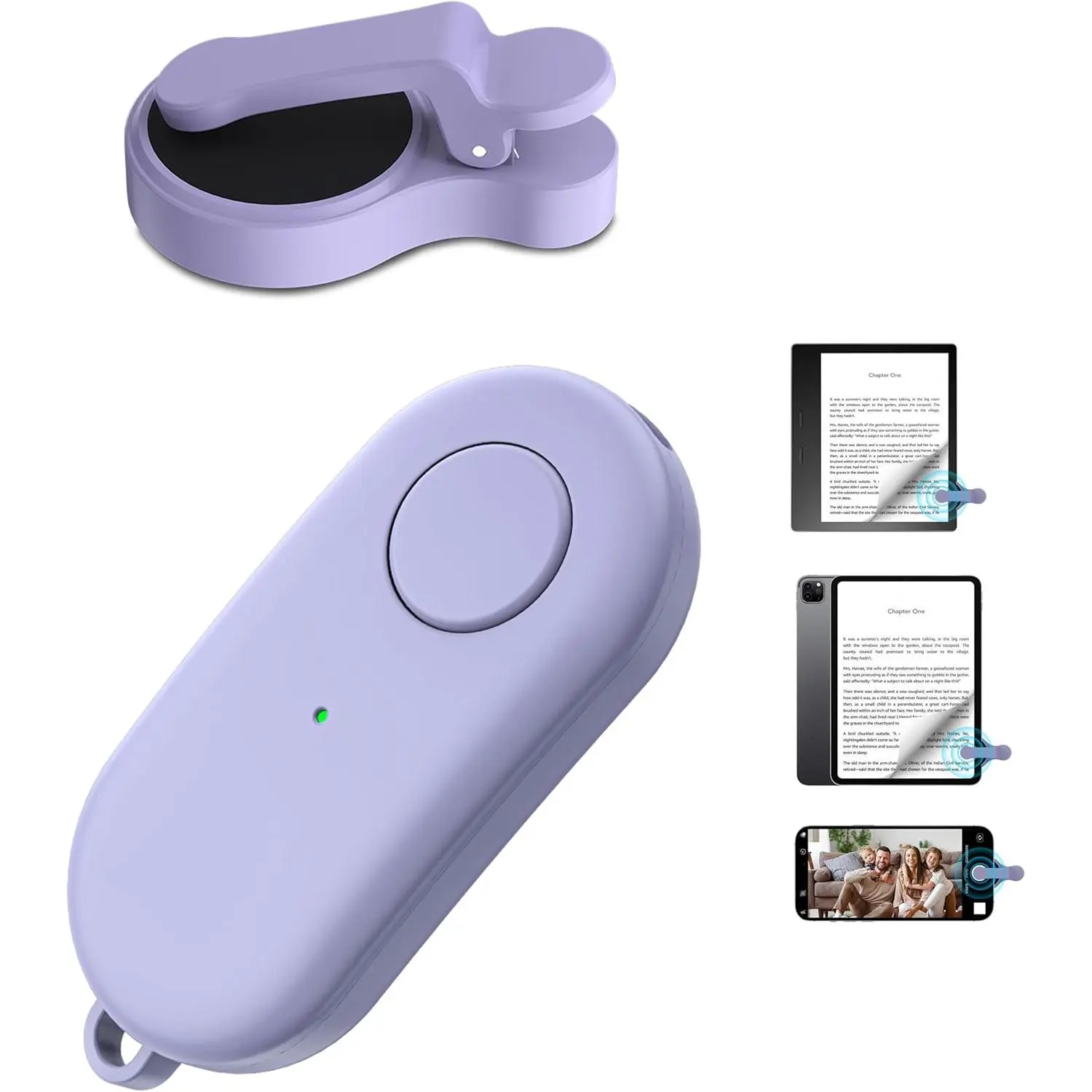 Remote Control Page Turner for Kindle Paperwhite Oasis Kobo eReaders,Kindle Clicker Page Turner Accessories for iPhone,iPad, Android Tablets Reading Novels,Camera Video Record&Shutter Selfie (Purple)