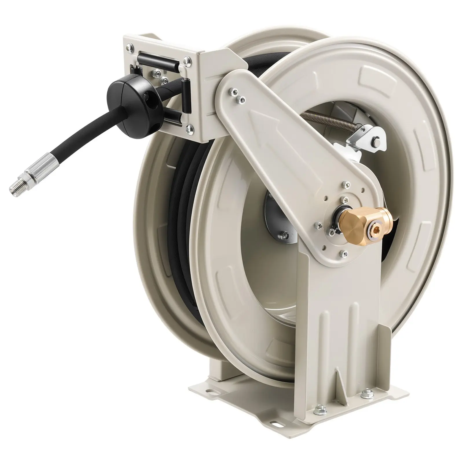 VEVOR Automatic Grease Hose Reel, 1/4 in x 50 ft Retractable, Spring-Driven Auto-Swivel Rewind, Max 10152 PSI, Heavy-Duty Carbon Steel Construction, Steel Wire Braided Hose, for Lube, Hydraulic Oil