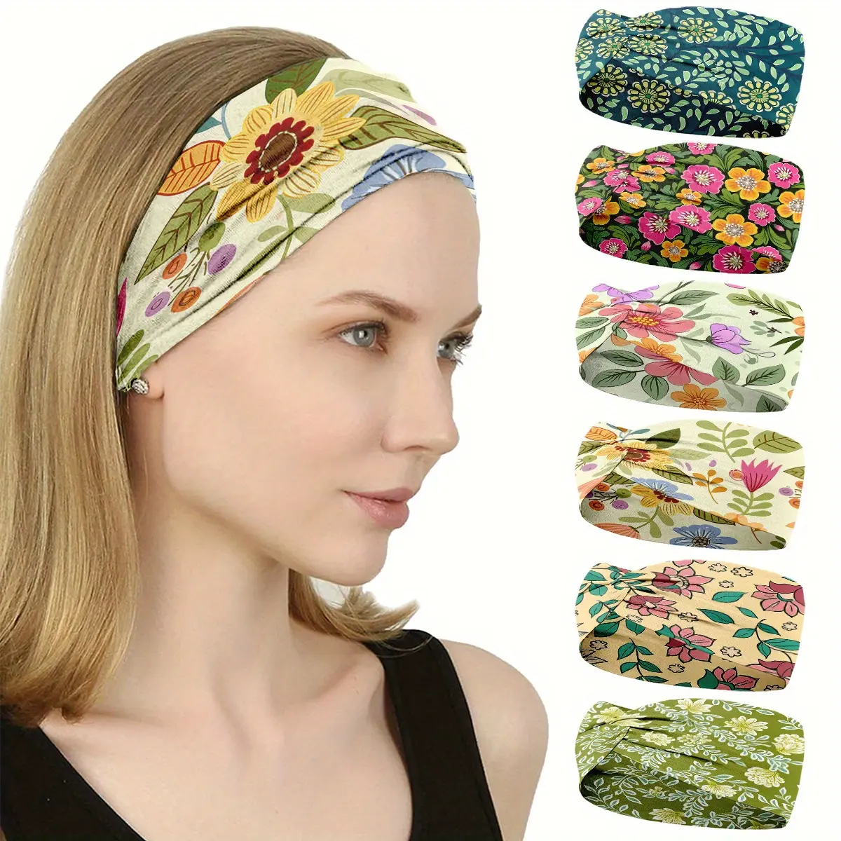 6pcs, Floral Theme, Wide Headband for Women, Headband, Knotted Headband Fashion Headdress, Lily, Small Floral Pattern, Hand-Painted, Yoga And Fitness Headband, Fashionable Wide Cross Headband, Yoga Headband, Fitness Headband