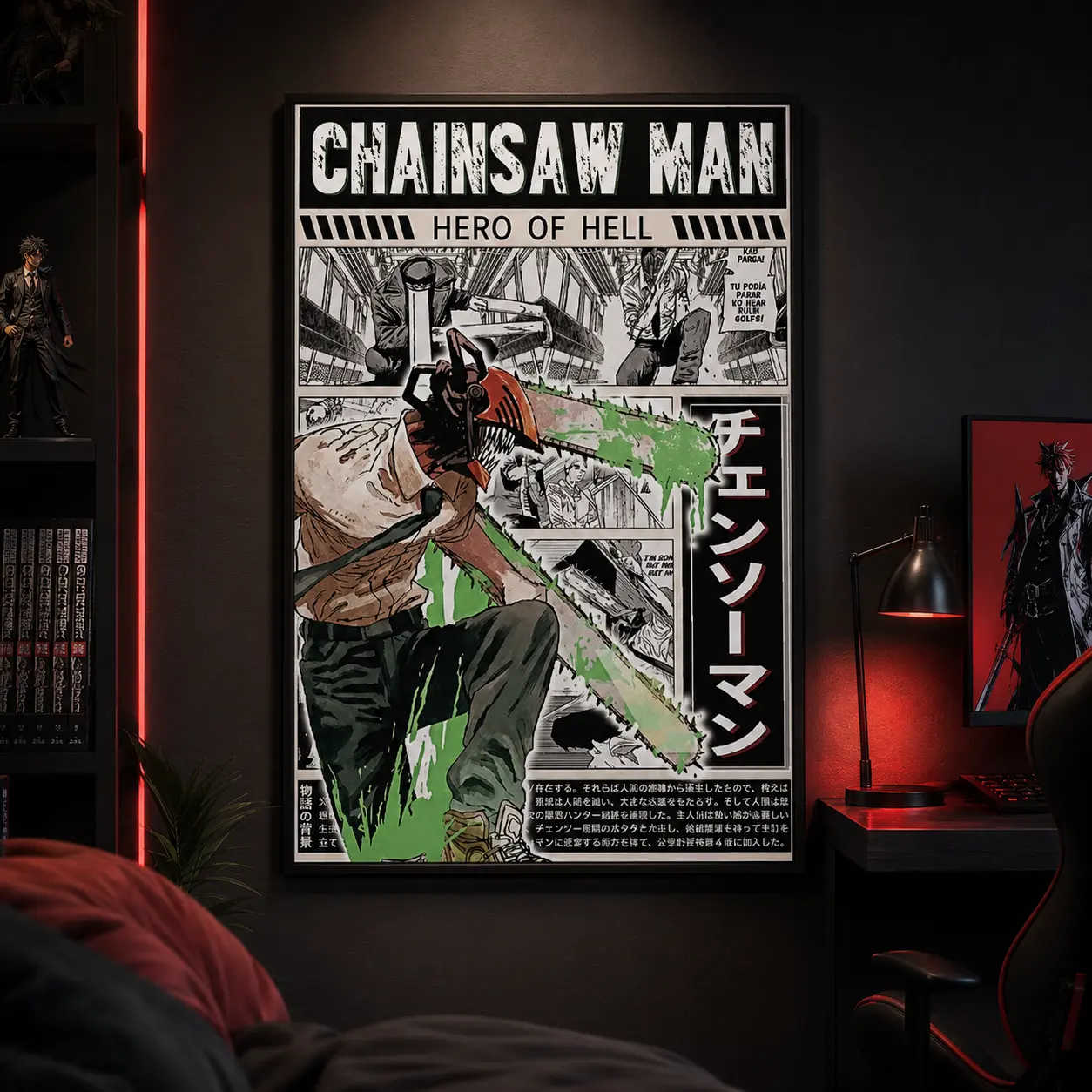 Chainsaw Denji , High Quality Canvas Print, Japanese Popular Prints, Wall Aesthetic Decor, Chainsaw anime poster man, Manga Wall Art, Otaku Bedroom Decor, Action Anime Poster, Dorm Room Decor, Gift for Anime Fans