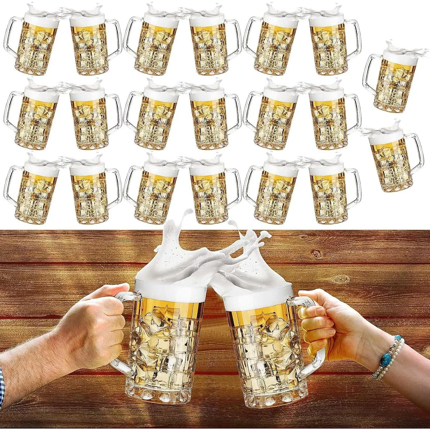 20 Pcs Plastic Beer Mugs with Handles 16 oz Oktoberfest Beer Stein Bulk Reusable Drinking Cups Glasses for Bavarian Party Supplies Cocktail Beverages Alcohol Soda