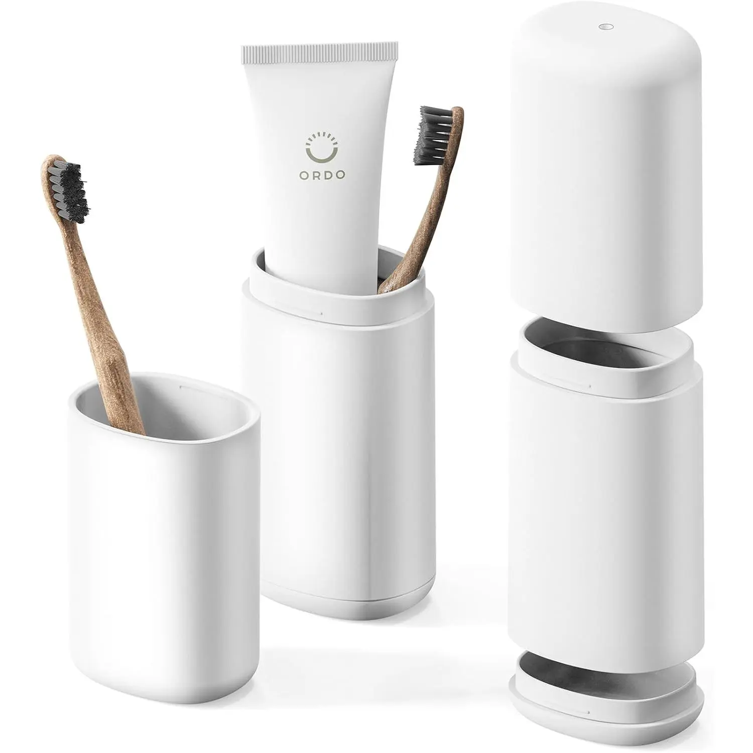 Travel Toothbrush Case, Tooth Brush Holder and Toothpaste Cover Container with Mouthwash Cup, Compact Oral Organizer for Traveling/Camping/School/Home - Large Capacity