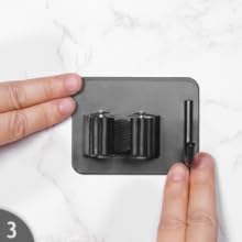 Mop Broom Holder No Drill, Mop Broom Organizer Wall Mounted Heavy Duty with Hooks Hanger, Self Adhesive Stainless Steel 4Pcs for Bathroom, Kitchen, Office (Black)