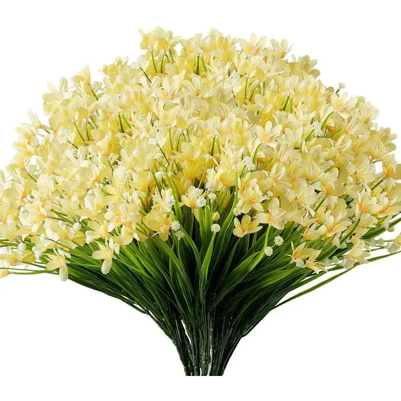 6 Bundles UV-Resistant Yellow Artificial Daffodils Plastic Flowers, Farmhouse Decoration for Hanging Window, Wedding Bouquet, Home Garden Floral Arrangement & Spring Home Decor