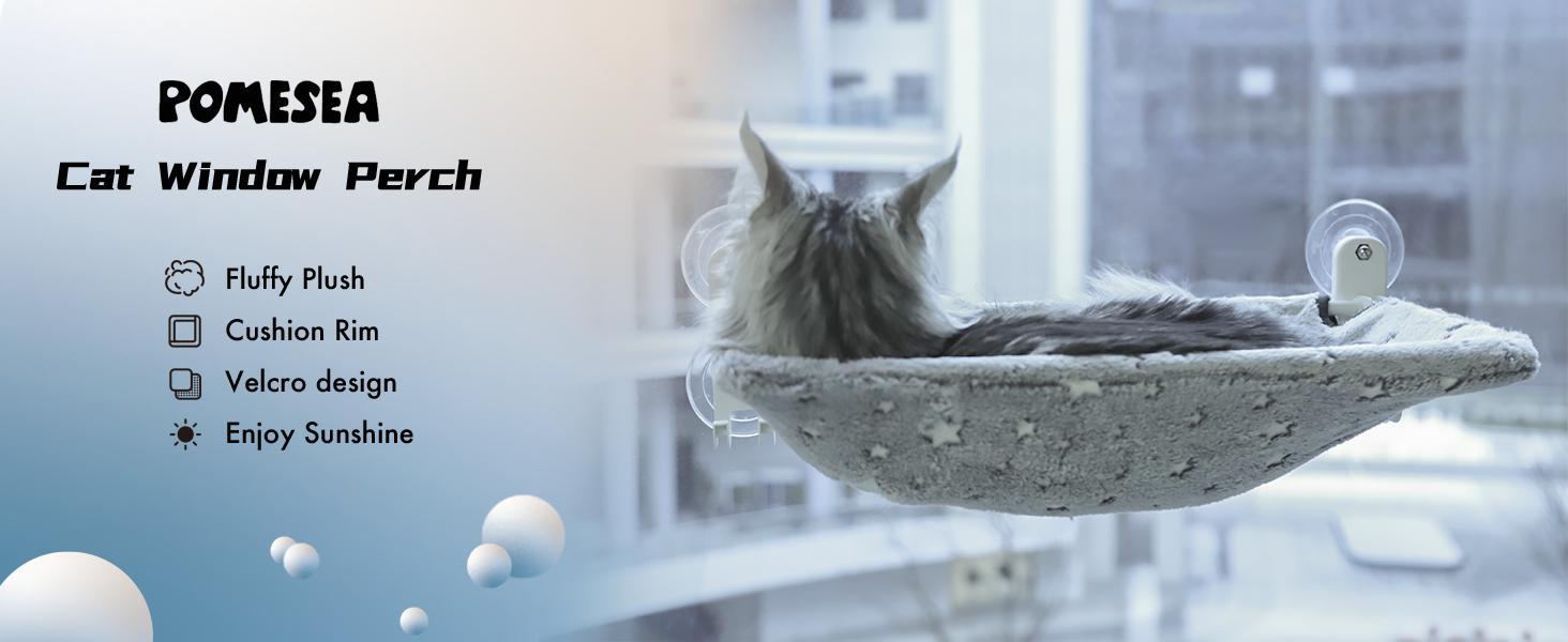 Cat Window Perchfor Large Cats,Glow in The Dark,Hammock with Hook Design Double-Sided Fabric Cover, Foldable Window Seat,Sunbathing