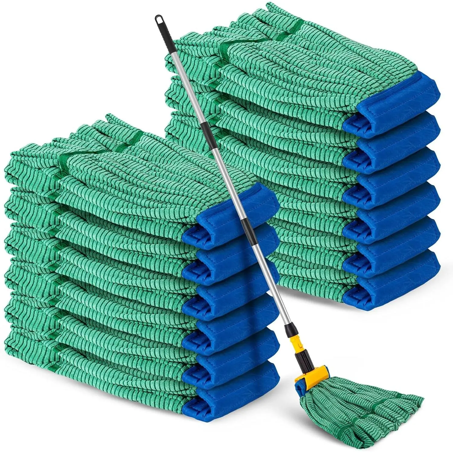 6 Pack Large Microfiber Tube Mop Heads Refills - 18 oz Heavy-Duty Commercial Industrial Wet Mops, Machine Washable Looped End, Smooth & Clean for Hardwood, Tile Floors, Green
