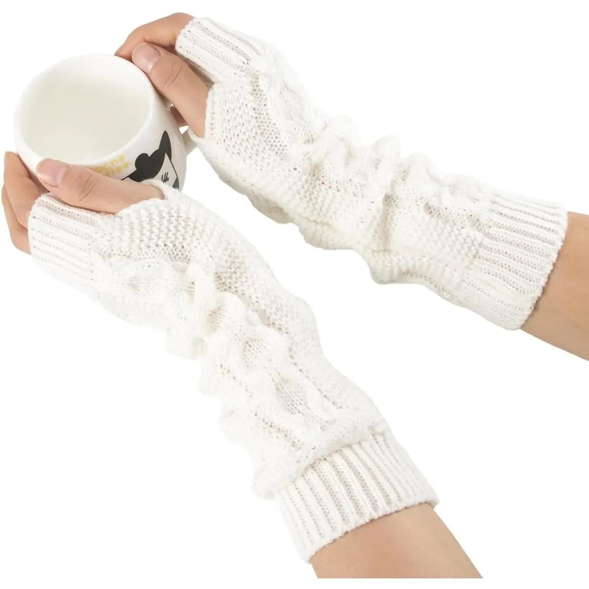 Women's Long Ribbed Knit Fingerless Arm Warmers with Thumbhole, Winter Casual Wrist Warmers for Female Use, No Warning Applicable