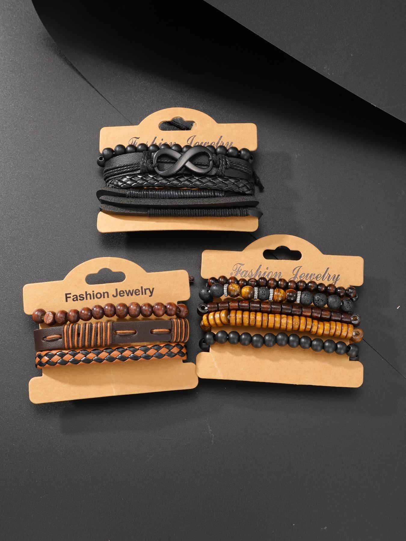 Men's Fashion Beaded & Braided Link Bracelet (12pcs), Fashion Jewelry for Party, Everyday Accessories, Trendy All-match & Exquisite Jewelry for Birthday Gift