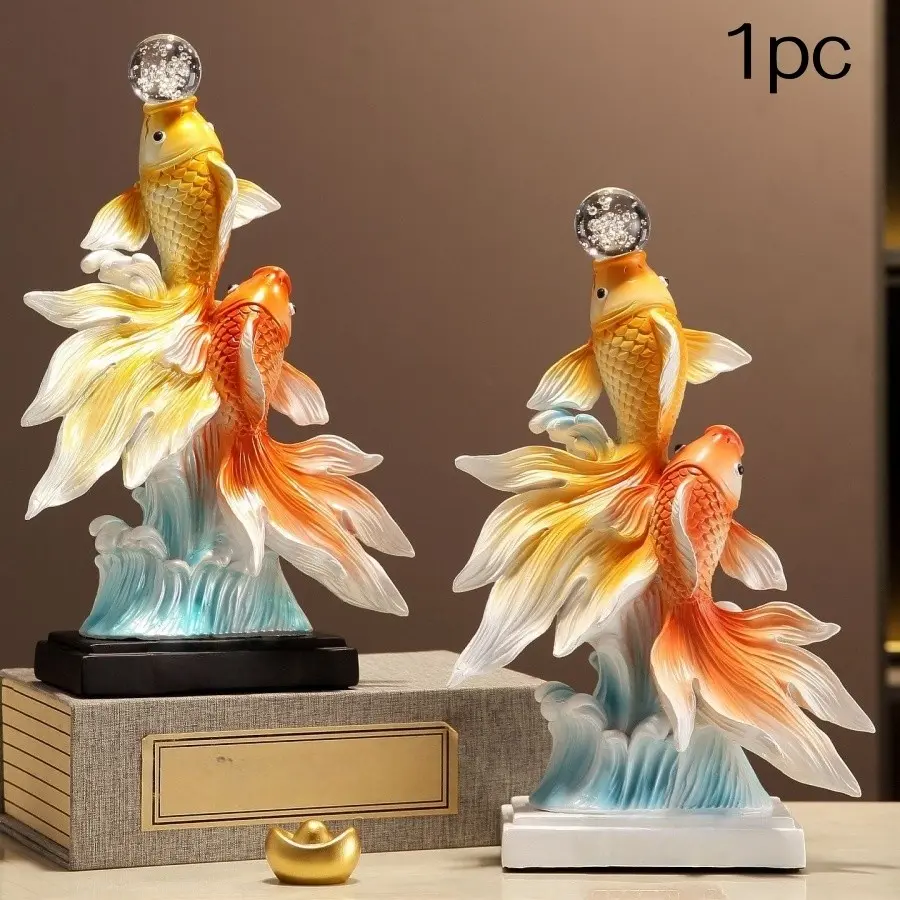 Resin Goldfish Ornament, Yearly Abundance Decor, Living Room Entrance Wine Cabinet Decoration, Elegant Home Accent Piece