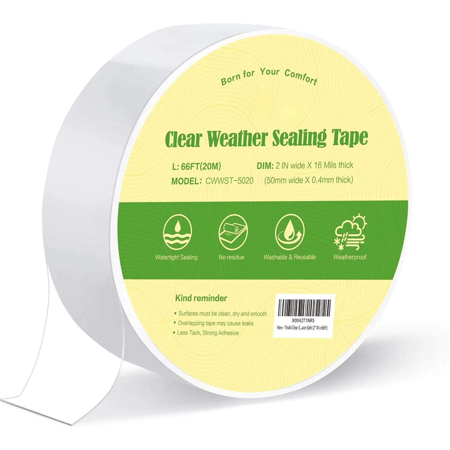 Transparent Weather Sealing Tape - Window Insulation & Sealing, Draft Stripping, Airtight, No Mess,  Seasons (2" W x 66Ft)