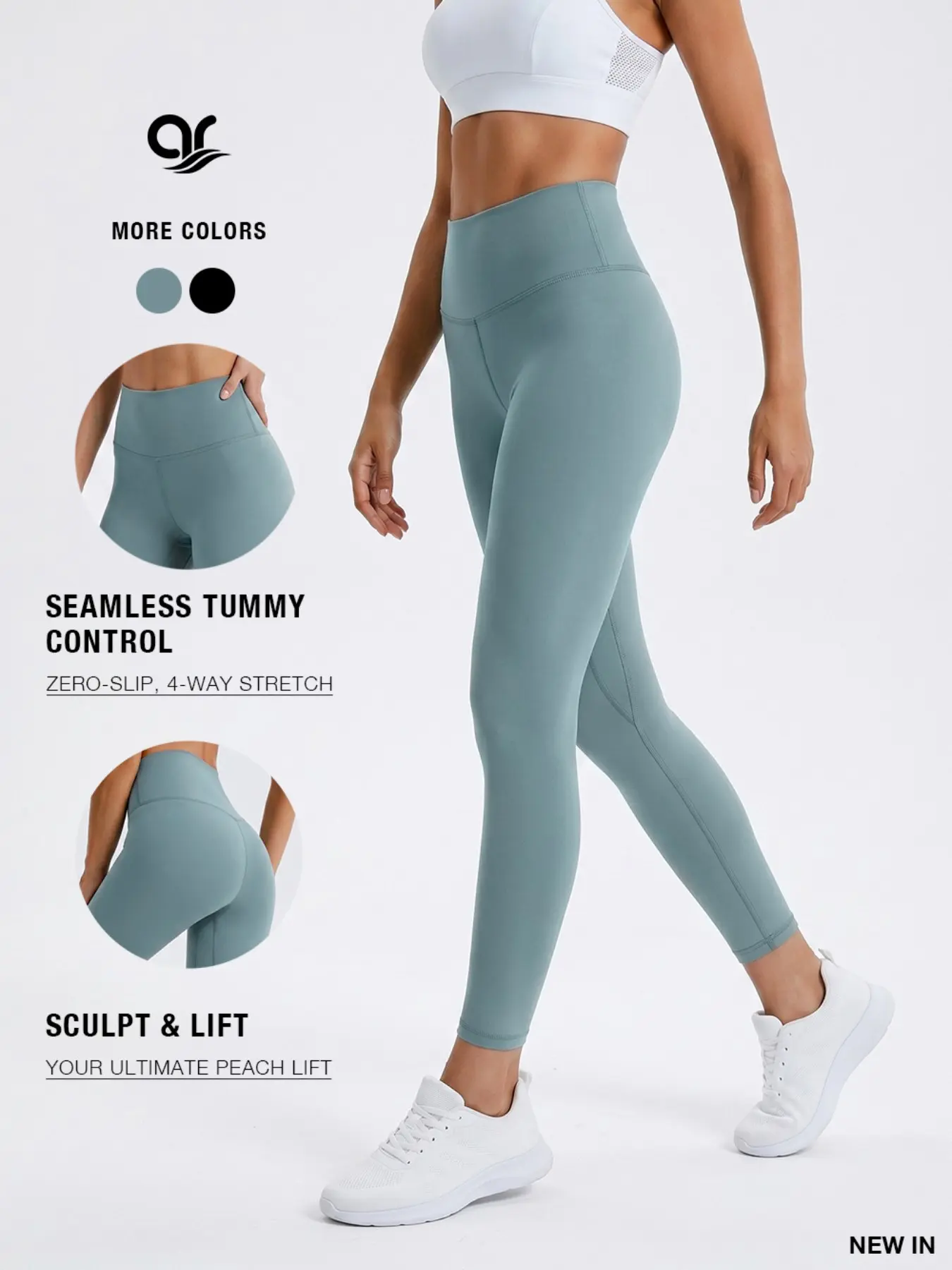 AR Women's High Waisted Workout Leggings Tummy Control Butt Lifting Yoga Pants Squat Proof Athletic Tights for Gym Running Pilates & Everyday Athleisure