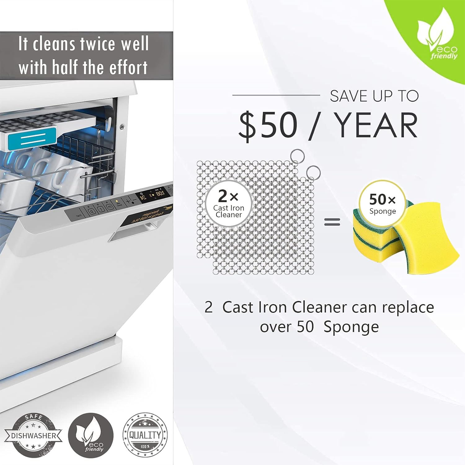 2Pack Chain Mail Cast Iron Cleaner , 316 Chainmail  Cast Iron Skillet Cleaning Brush, Chainmail Scrubbing Metal Scrub Tool to Clean Dutch Oven Carbon Steel Wok Grill Pan Pot