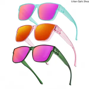 3 Pack Flip Up Fit Over Sunglasses Candy Color Frame Mirrored Lens UV400 Dual Use Wear Over Myopia Glasses For Driving Beach Daily Outdoor Wear Unisex