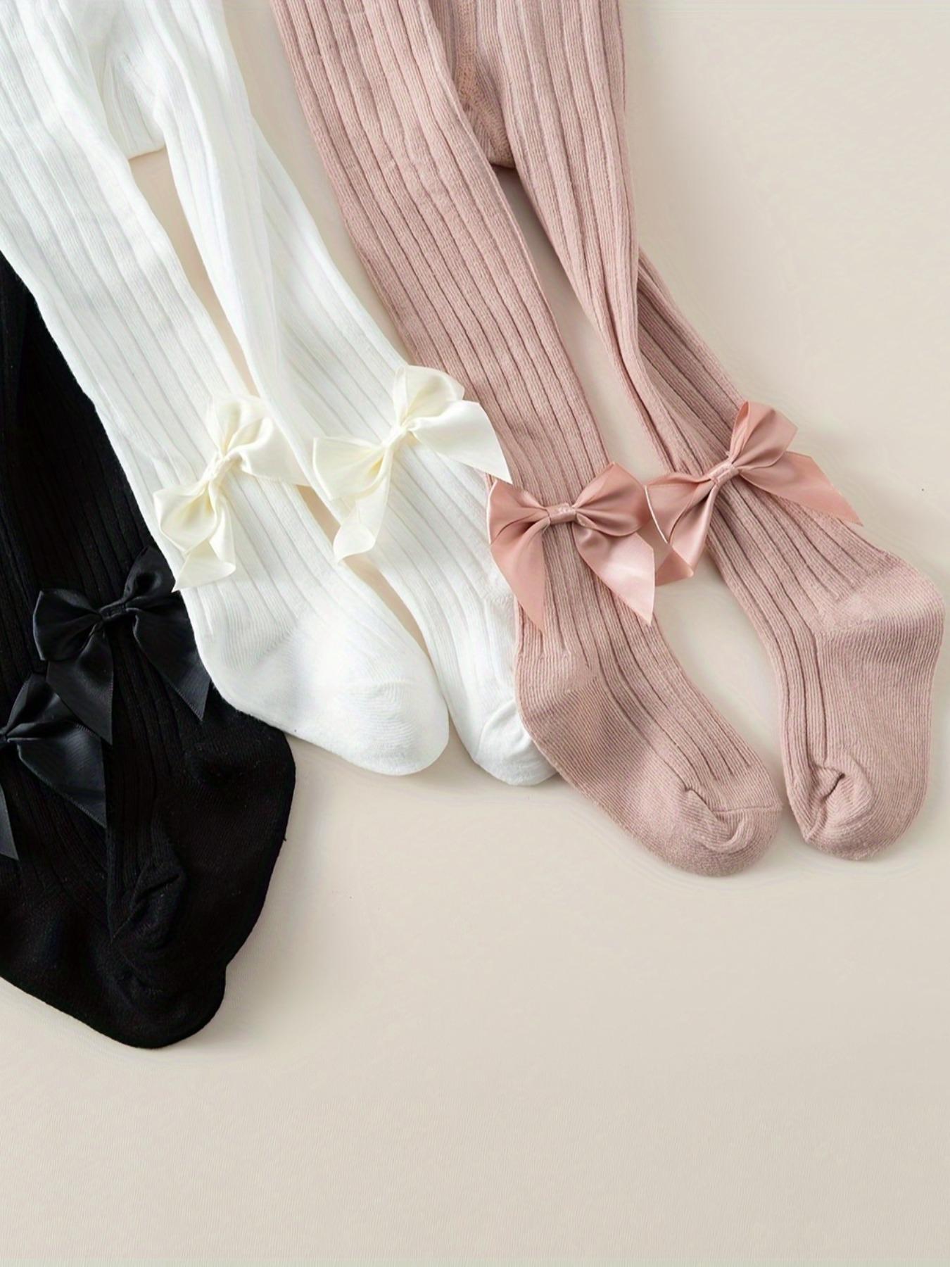 3-piece soft breathable rib tights with bows, comfortable four-season baby leggings, fashion striped baby pants, Tights Stretch Set