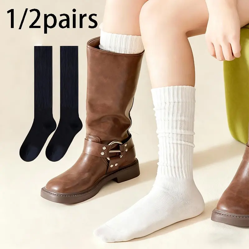 1 Pairs Women's Ribbed Knee-High Socks with Solid Color Slouch Design for Boots and Daily Wear, Comfortable and Stylish Legwear for Women