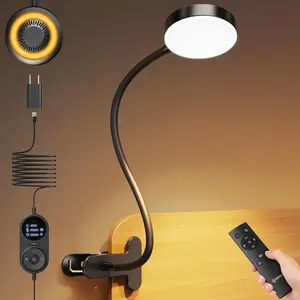 72 LED Clip  Lamp with Remote, Reading Light with  Ring, 3 Colors & 5 Dimmable Bed Lamp, 30/60-Min Auto Off Timer, Clamp Light for Headboard/Dorm/Bunk (Black)