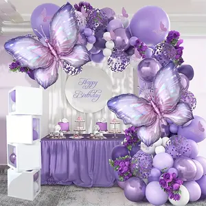 Purple Butterfly Themed Balloon Arch Garland Set 129pcs, Comes with Curling Ribbon, Perfect Decor for Birthday, Wedding, Anniversary and Spring Celebrations, Suitable for Indoor & Outdoor Party Layouts
