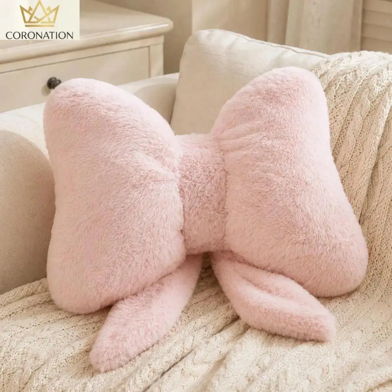 Coquette Pink Bow Throw Pillow, Viral Girly Room Decor Plush Accent Cushion, Ultra Soft Faux Fur Fluffy 3D Ribbon Decorative Pillow for Bed, Couch, Dorm & Apartment, Cute Bedroom Home Decor, Birthday Valentine's Gift for Girls
