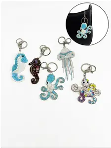 Summer Ocean Bag Charm DIY Beaded Cloth Patch, Handmade Marine Life String Art Decoration, Perfect for Crafting & Accessories Making