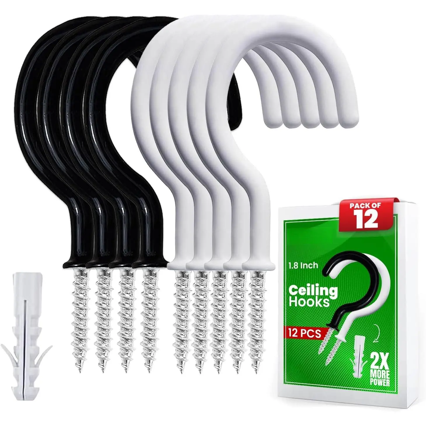 12 count Ceiling Hooks for   1.8" Vinyl Coated | Heavy Duty, Rust Proof,  Hooks For Christmas Lights, Cups, Decors, Screw in  Hanger Hook, Indoor, Outdoor