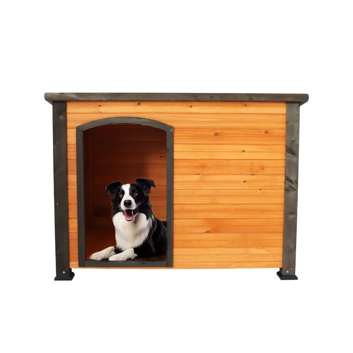 Rectangular Solid Wood Large Dog Villa House, 44.5"L*31.9"W*32.7"H Waterproof Pet Shelter with Elevated Feet, Thickened Enlarged Wood Panel Dog Kennel, Indoor Outdoor Weatherproof Dog House for Large Dogs