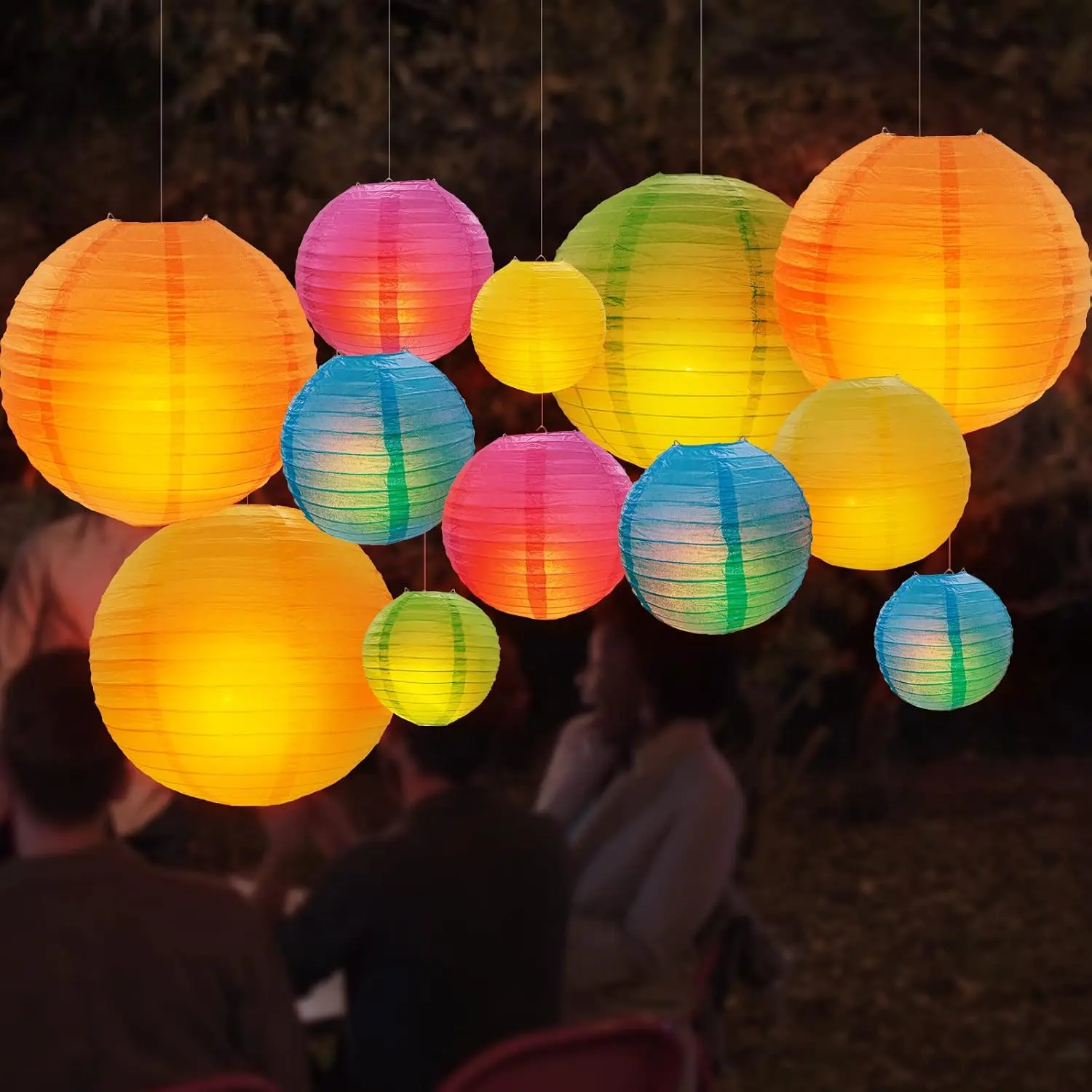 DazzLiteer 12 count Colorful Paper Lanterns with LED Light, Decorations Round  Paper Lantern Lamps for Birthday, Wedding, Party,  Decorations (Size of 8”, 10”, 12”)