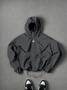 2026 New Arrival Men Minimalist Techwear Windbreaker Hoodie Jacket Solid Color Water Resistant Drawstring Hem & Hood Zip Side Pocket Lightweight Short Loose Outerwear Black Gray Army Green Brown Navy Dark Gray Multi Colors City Camping Daily Spring Fall O