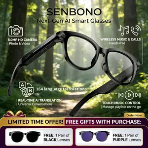 An 8-megapixel high-definition camera and EIS AI smart glasses for capturing videos/photos. Send sunglasses lenses and fashionable purple lenses, language translation, and object recognition. Dual microphones, suitable for travel and daily life
