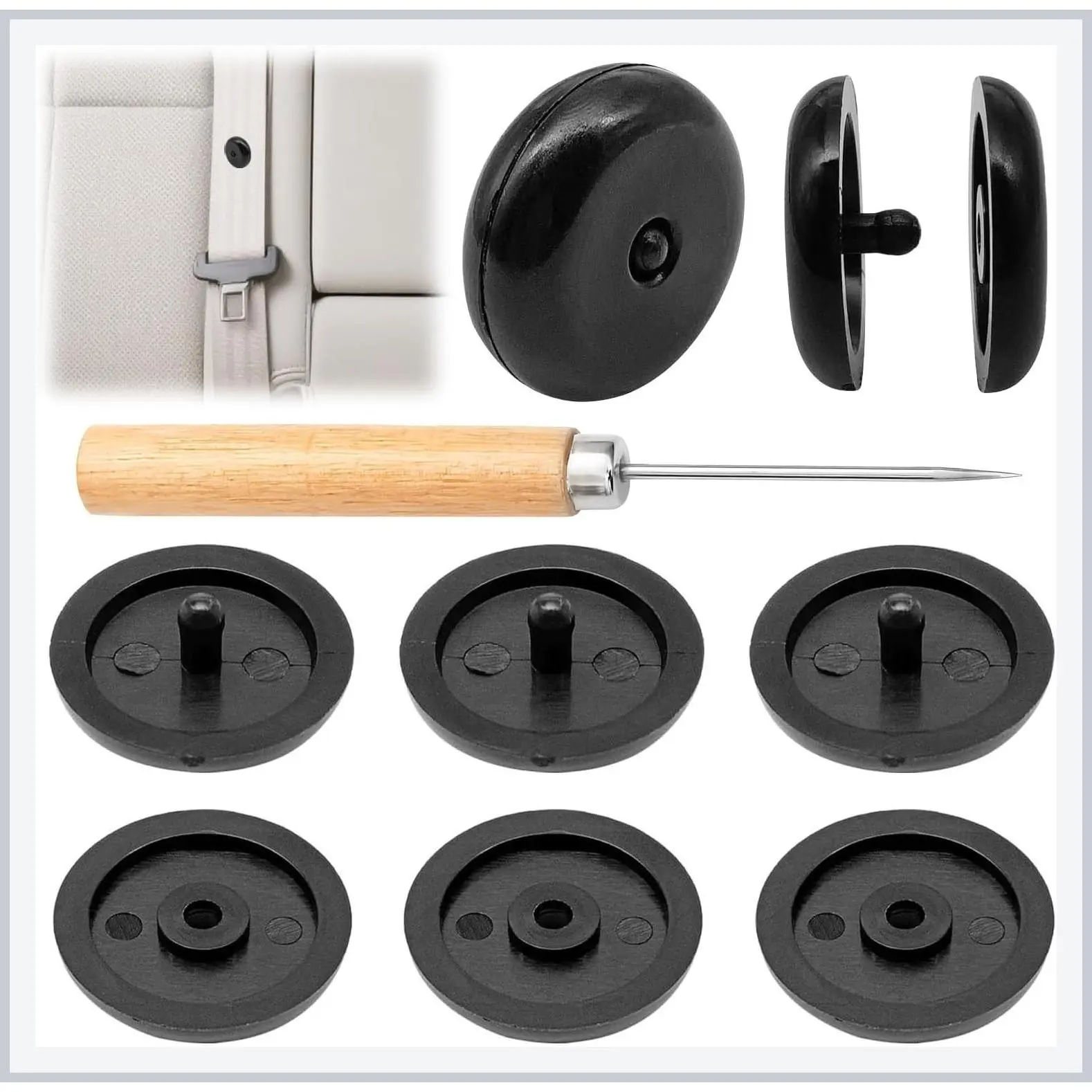 5 Sets Universal Fit Seat Belt Stopper Kit, Black Snap-on Safety Belt Button Stop, Plastic Seat Belt Buckle Clip, Prevent Belt Buckle from Sliding Down
