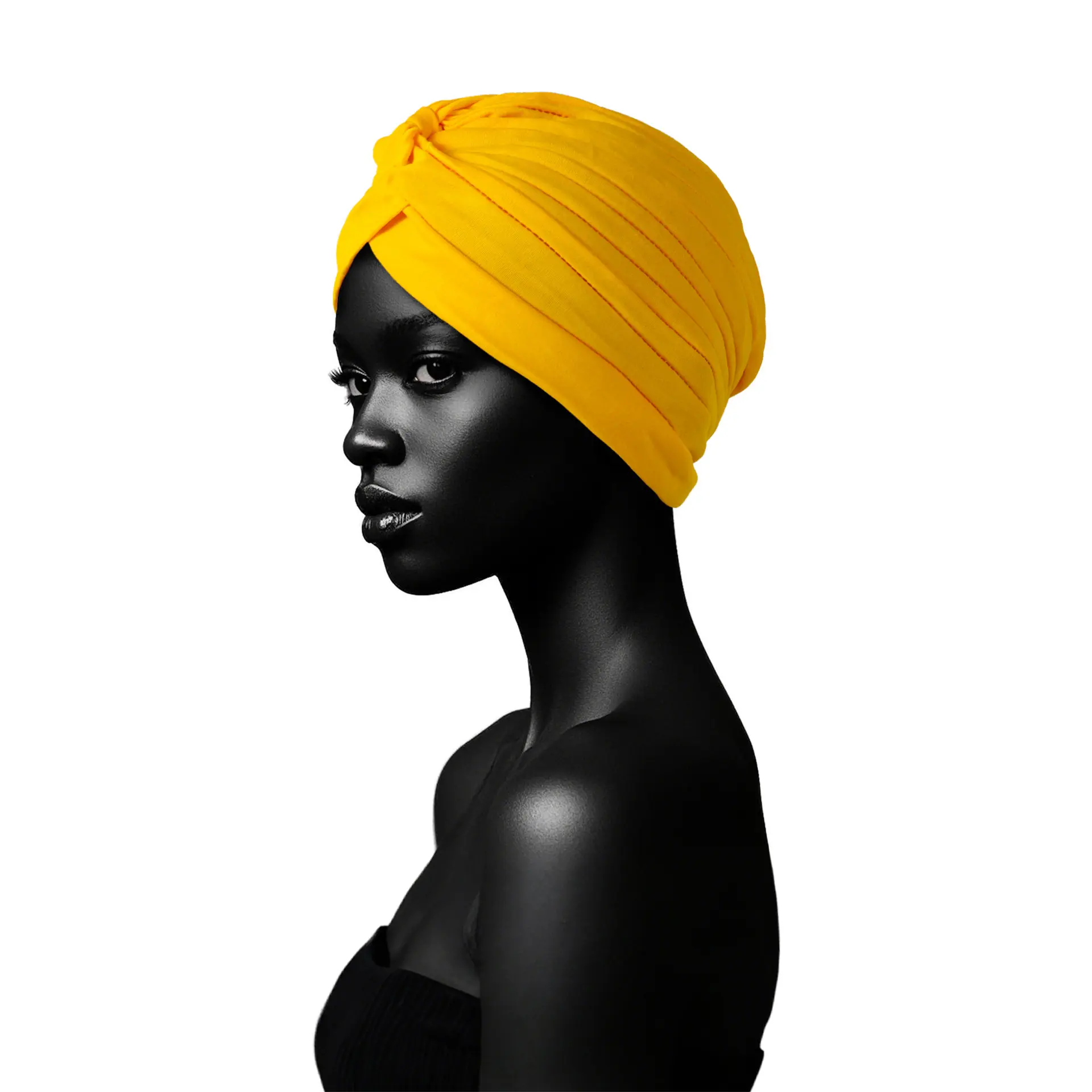 Vibrant Yellow Twist Front Jersey Turban Bonnet Cap Slip Resistant Pleated Soft Breathable Hair Cover Head Wrap Daily Fashion Wear