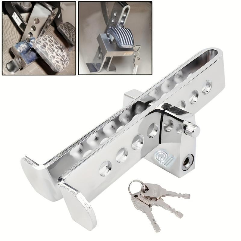 Anti-Theft Car Stainless Steel Brake Clutch Foot Pedal Lock, Fits Pedals Up to 1.5 cm, Fully Assembled Safety Lock