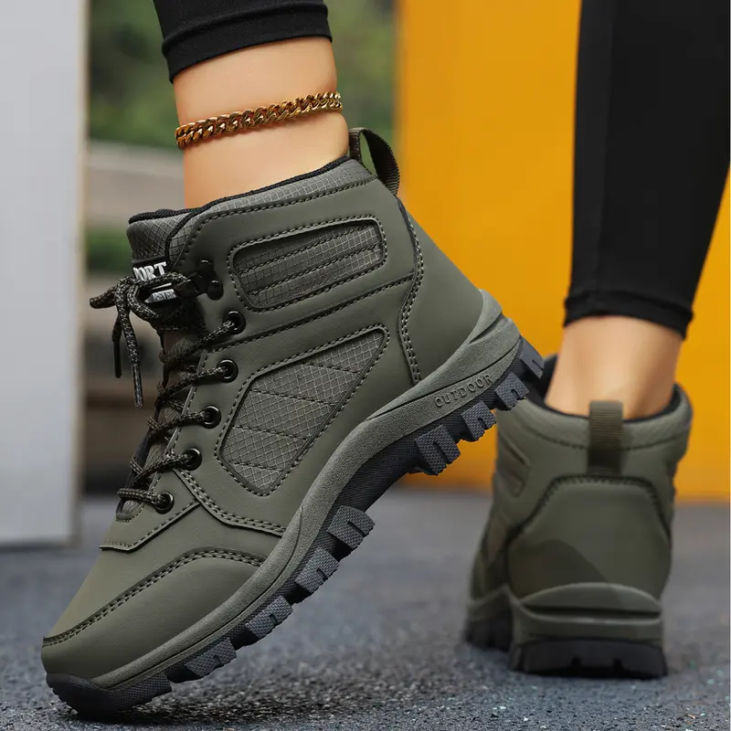 Women's Anti-Slip Hiking Boots, Fashionable Comfort Outdoor Trekking Shoes, Thick Sole Durable Climbing Work Boots, Sporty Style